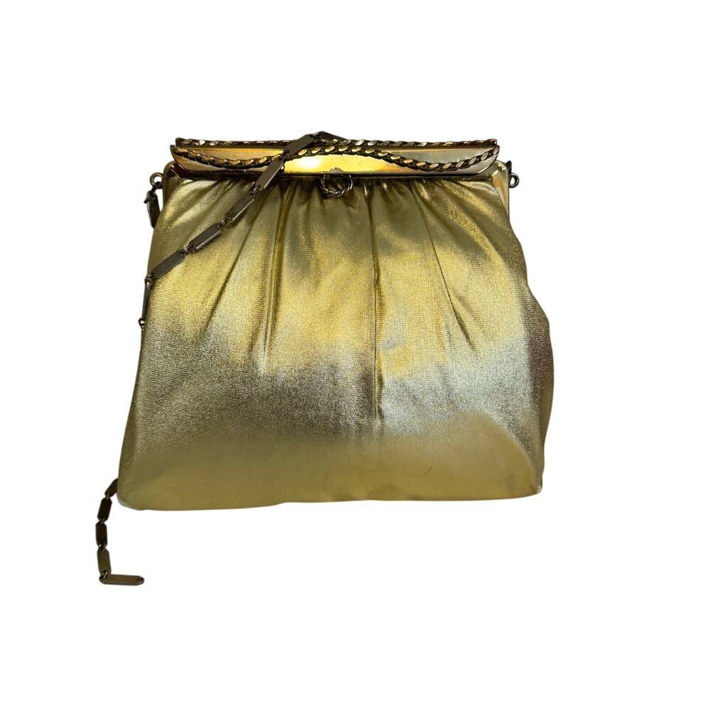 Vintage HL USA Harry Levine Gold Metallic Clutch Evening Clutch Purse Party USA